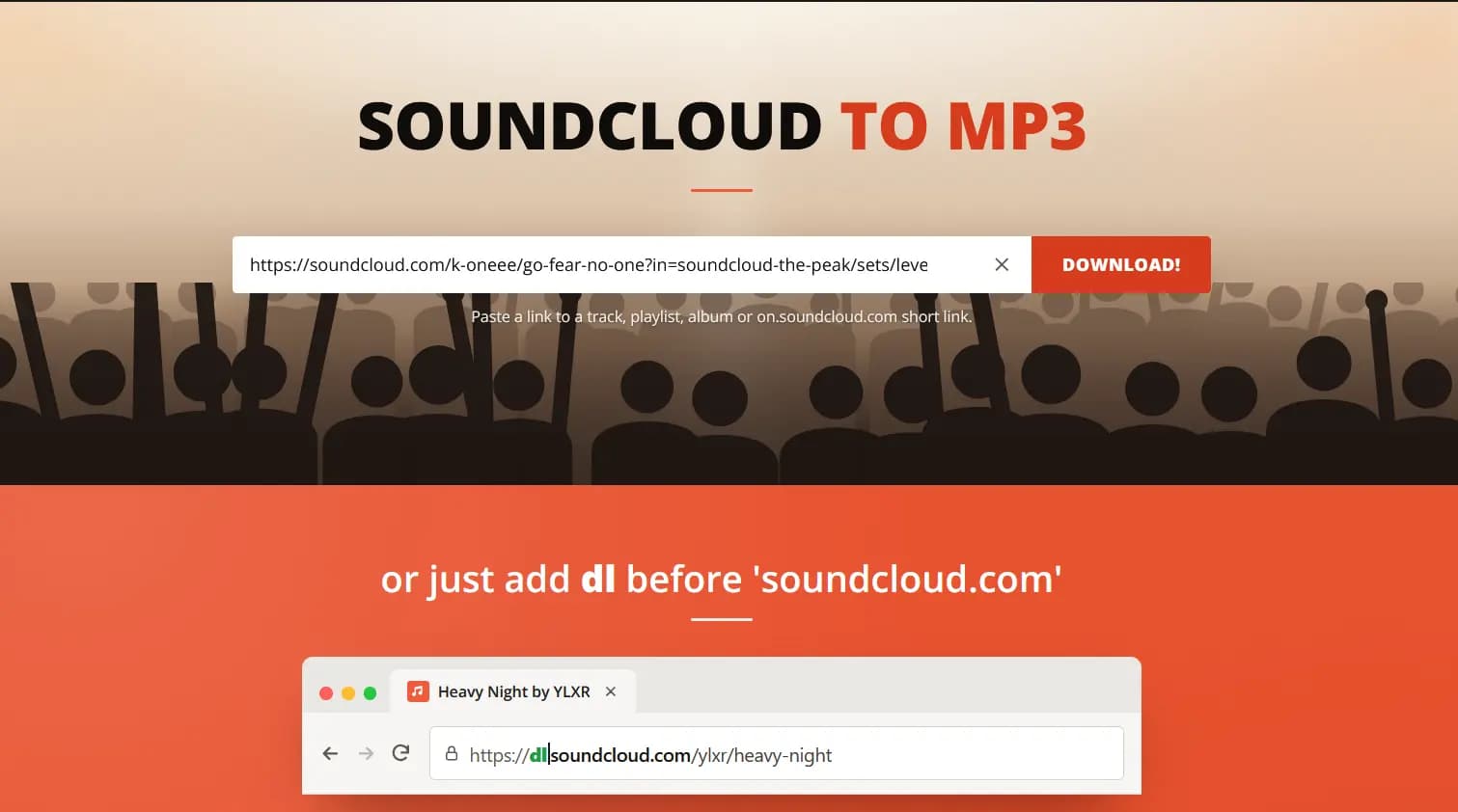 Pasting the SoundCloud link into DLSoundCloud